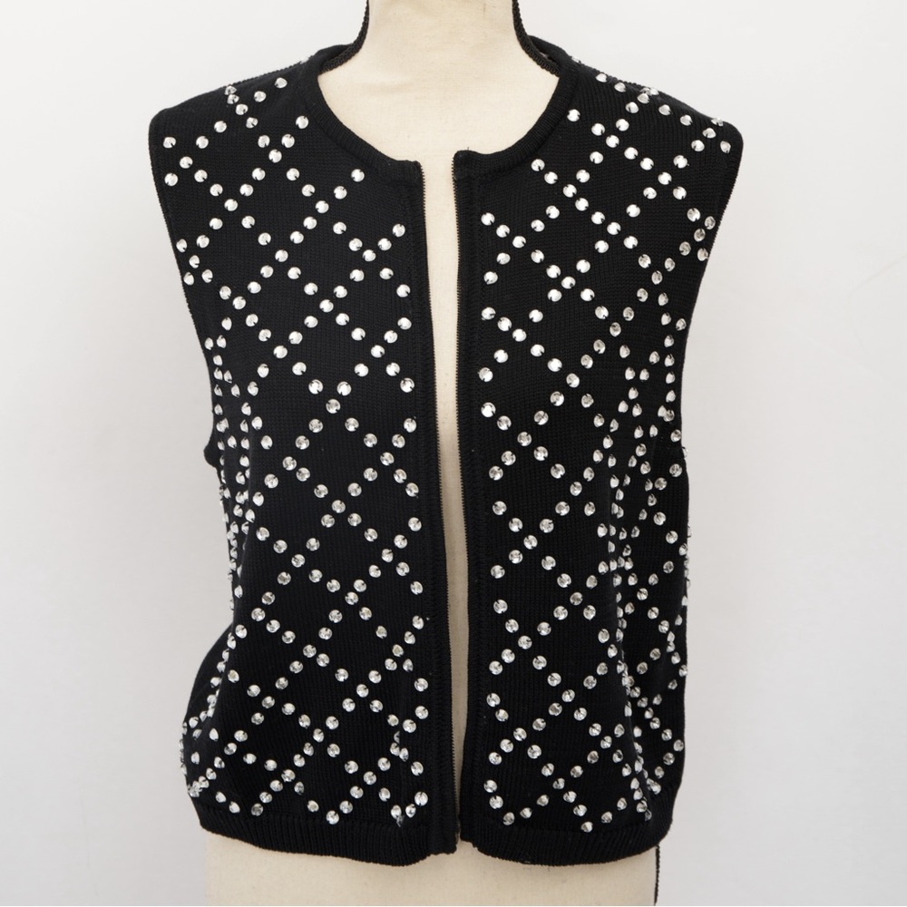 Vintage embellished sweater vest clear rhinestones Marisa Christina L